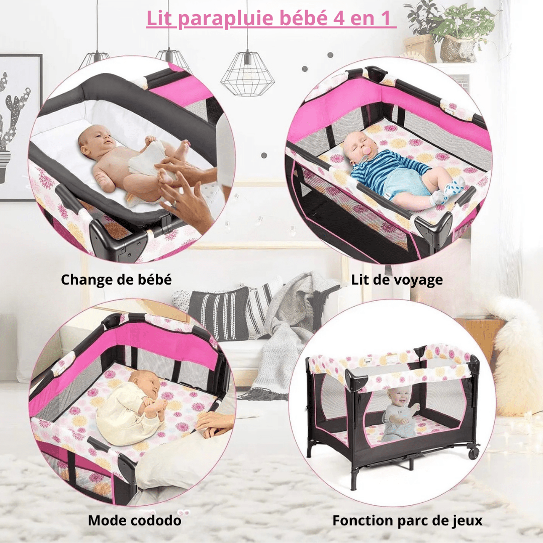 lit parapluie 4 en 1 pliable rose