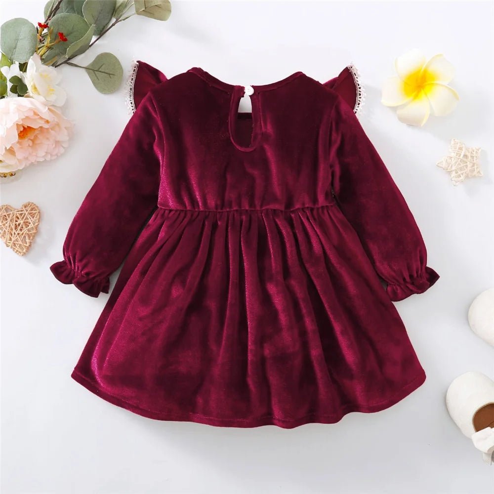 Robe de Noël Bébé Fille en Velours Bordeaux Vintage | Elise™