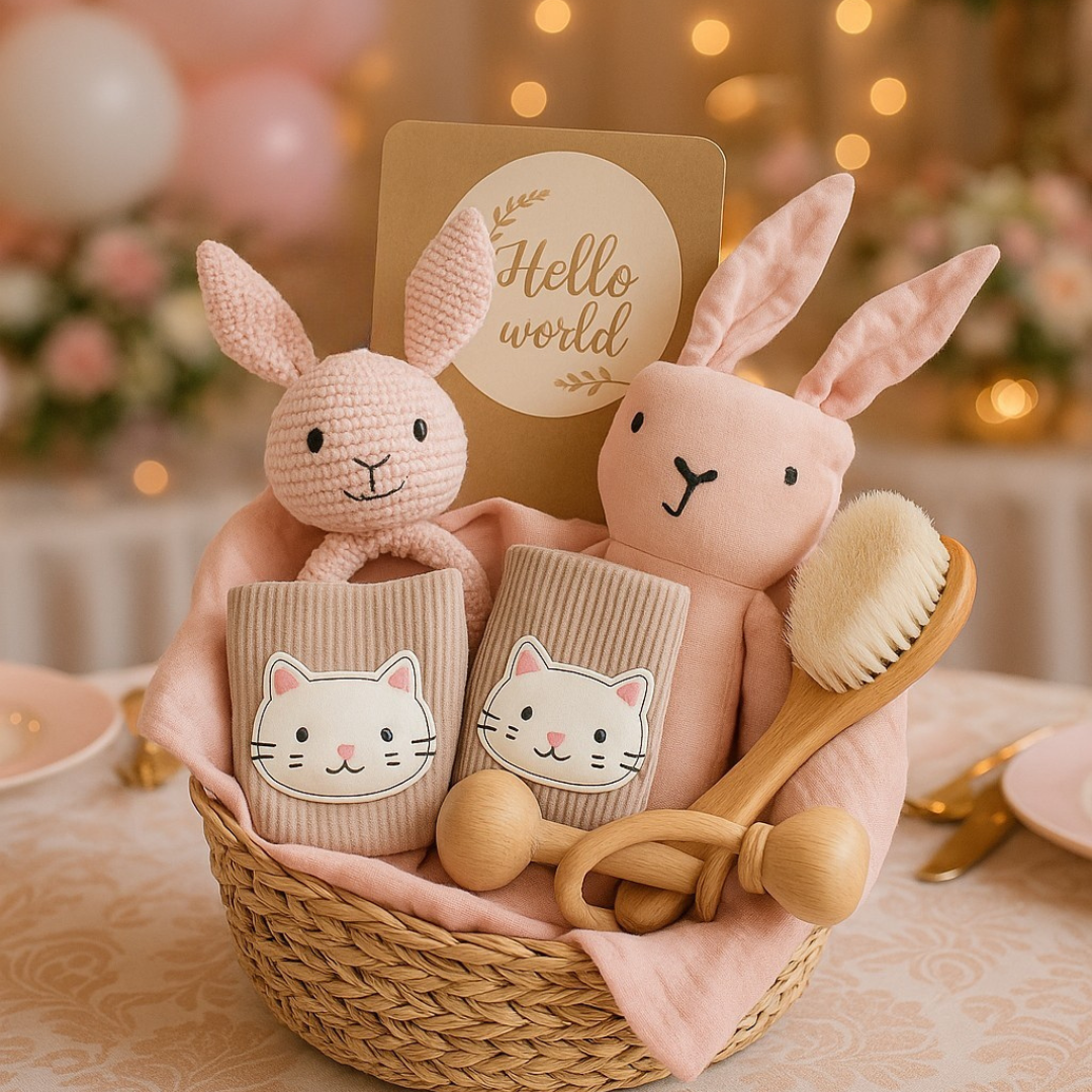 Coffret cadeau bebe | Départ dans la vie Lapin rose™
