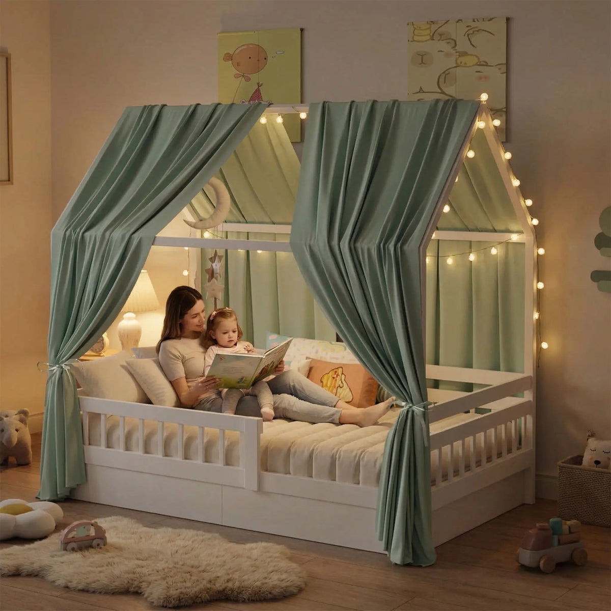 ciel de lit cabane vert sauge pour decorer chambre