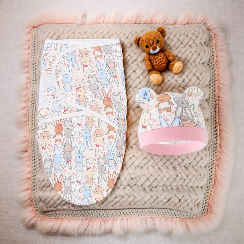 couverture-emmaillotage-bébé-lapin-rose