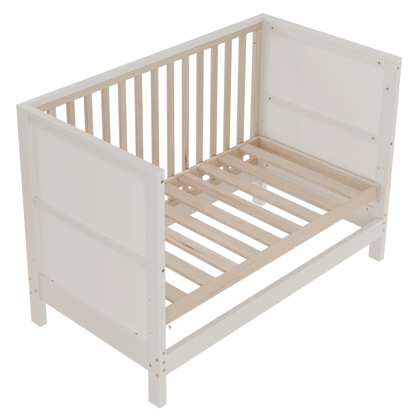 lit bébé en bois naturel et blanc en mode cododo taille 120x60 cm