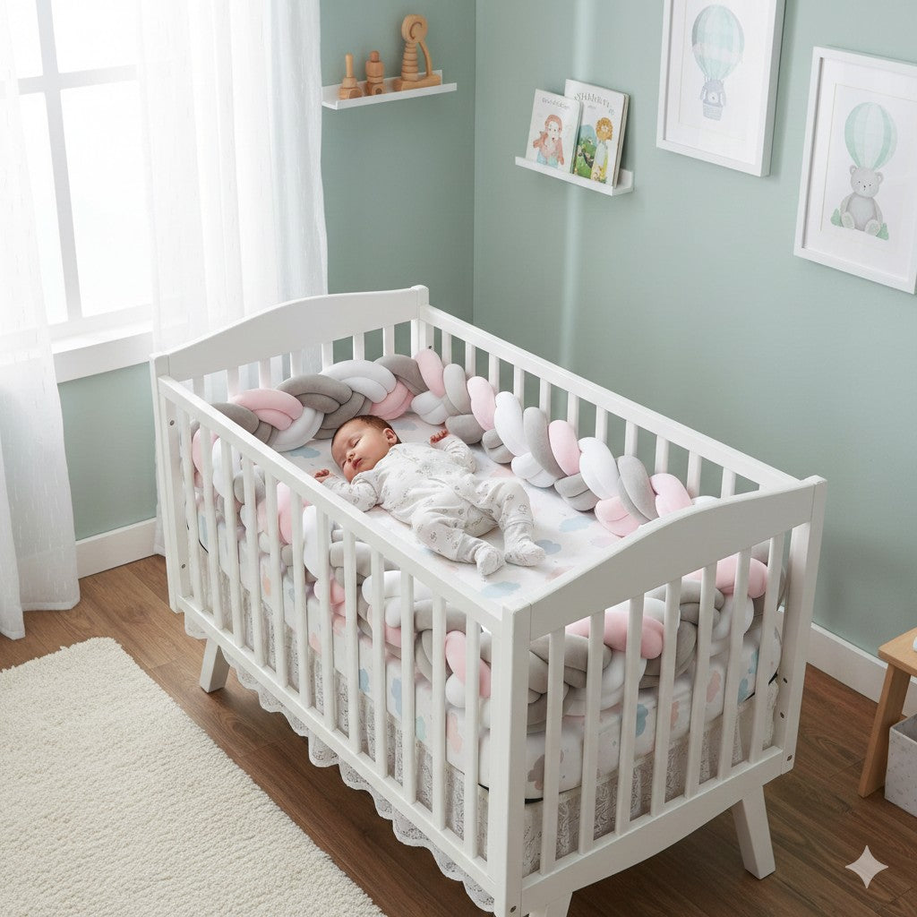 tresse de lit rose blancpour eviter que bebe se cogne