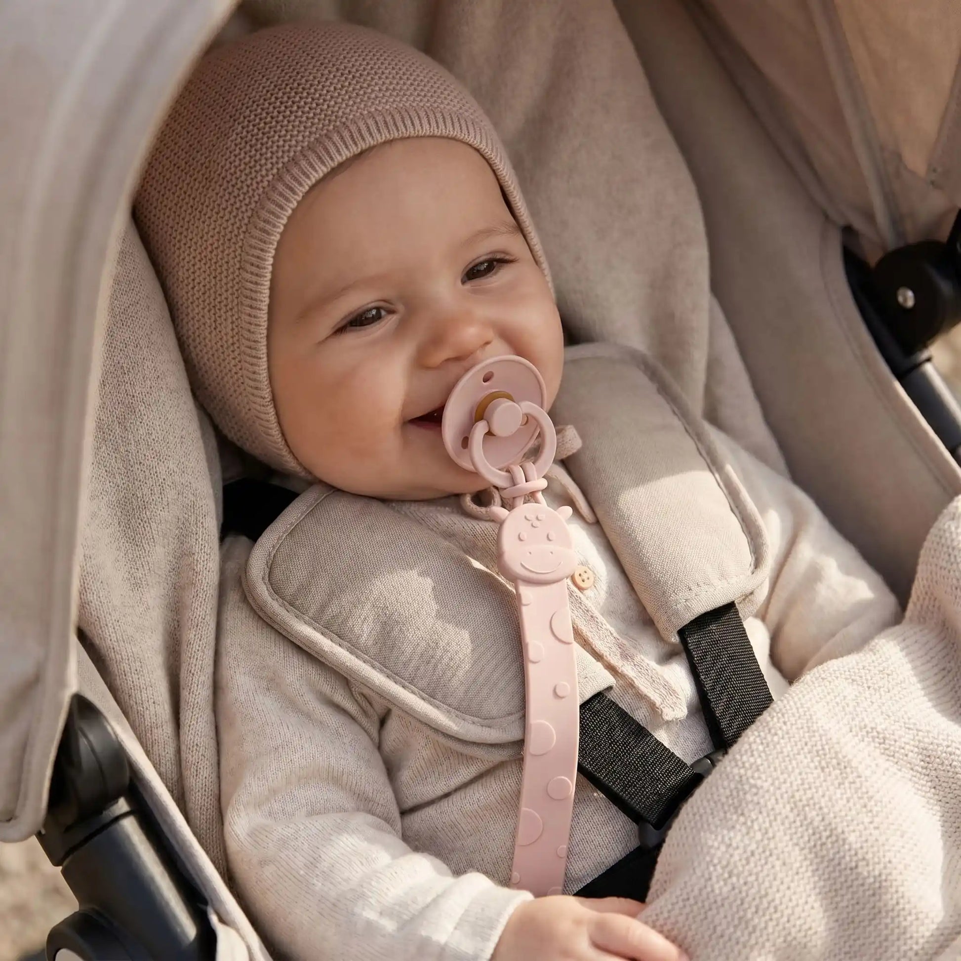 attache tétine girafe rose poudré perles silicone longue traîne pour cadeau de naissance