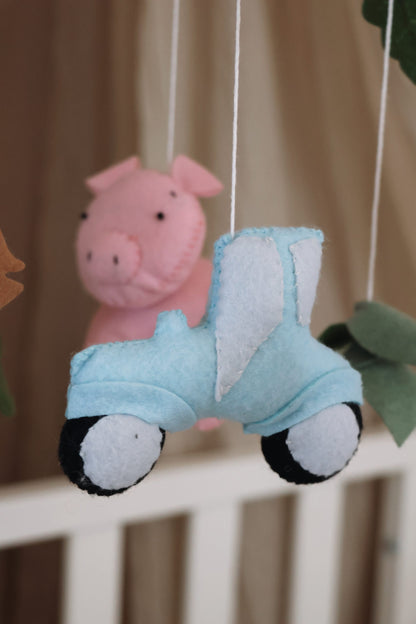 Mobile Bébé en Bois et Feutrine fait main | Création Belge Animaux de la Ferme™