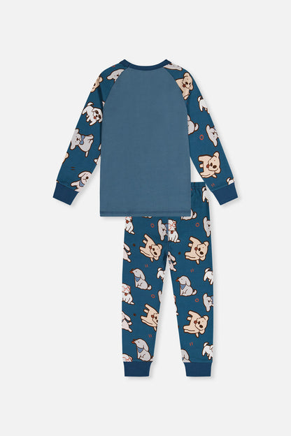Organic Cotton Two Piece Pajama Set Turquoise Dog Print