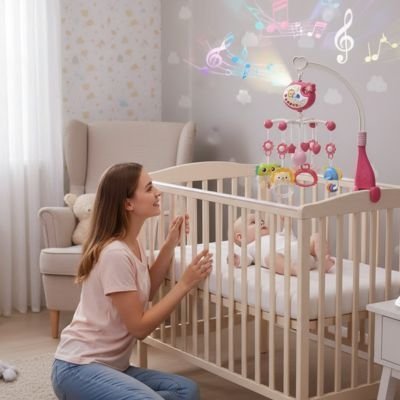 Mobile musical bébé fille avec telecommande