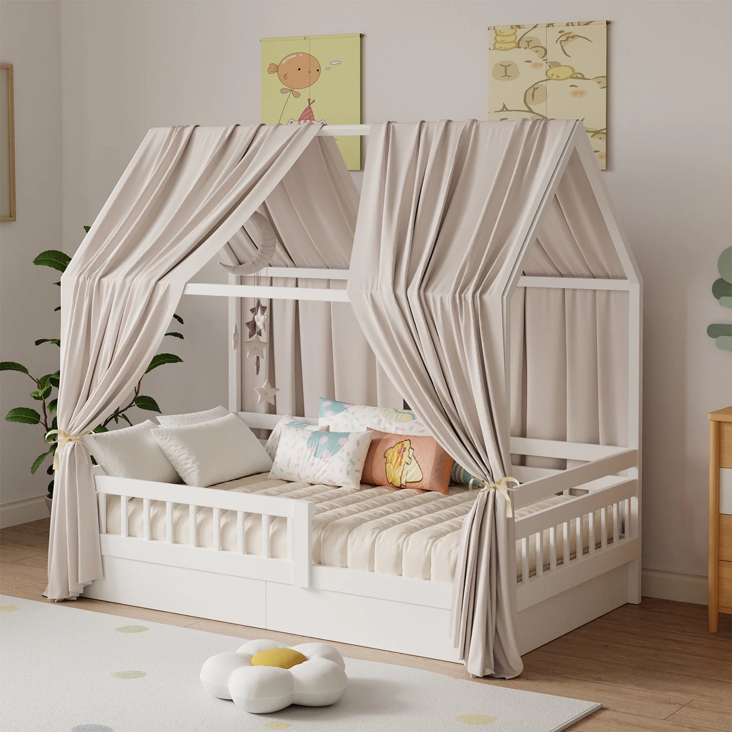 Ciel de lit cabane | Refuge cocon beige crème