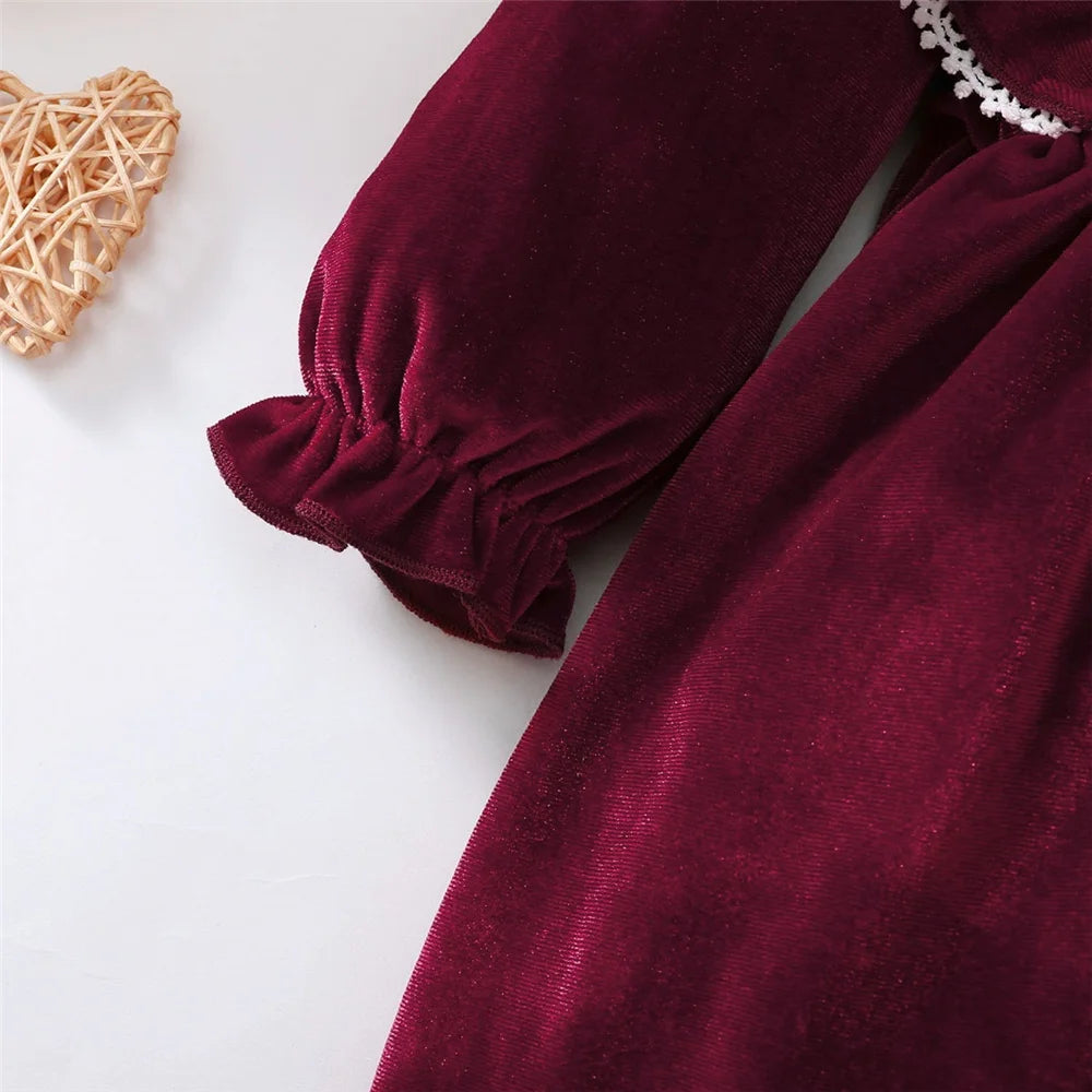 Robe de Noël Bébé Fille en Velours Bordeaux Vintage | Elise™