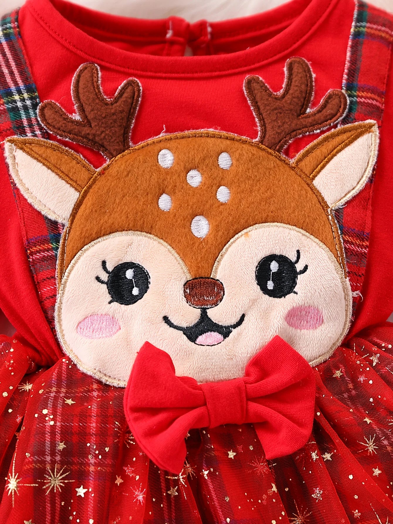 Robe de Noël Bébé Fille Volants et Tulle Étoilé | Petit Renne rouge étoilé™