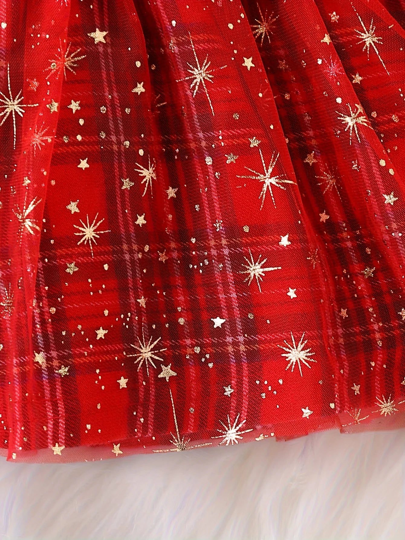 Robe de Noël Bébé Fille Volants et Tulle Étoilé | Petit Renne rouge étoilé™