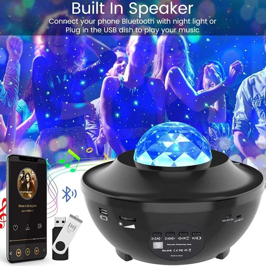 Projecteur de ciel étoilé LED, veilleuse Bluetooth, lecteur de musique, télécommande, vague d'océan, galaxie, lumière ambiante, décoration de chambre à coucher, cadeau