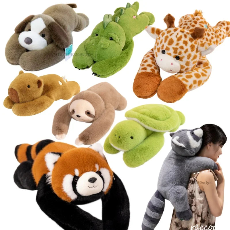 Peluche à bras longs toutes séries : Raton laveur, Koala, Ours, Paresseux, Chien, Girafe, Dinosaure, Tortue – Coussin en peluche doux, cadeau mignon pour bébé