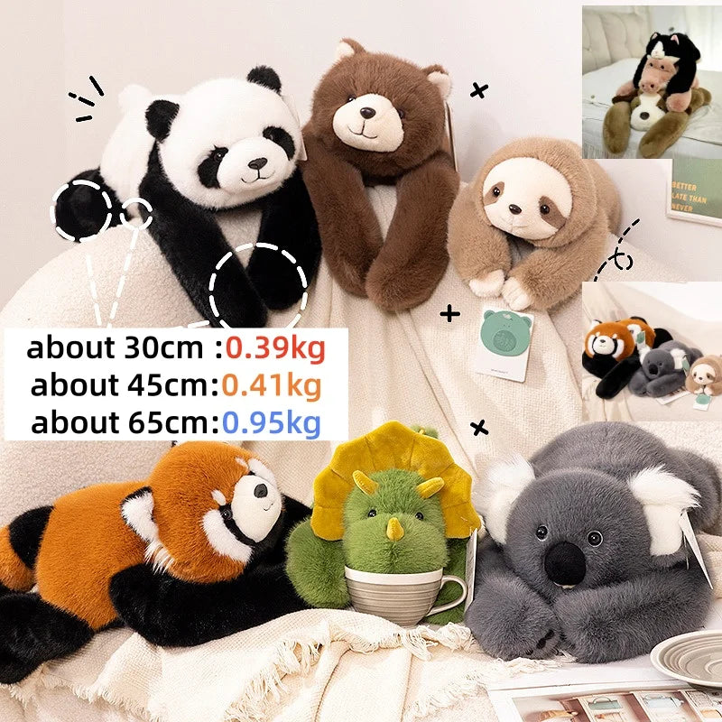 Peluche à bras longs toutes séries : Raton laveur, Koala, Ours, Paresseux, Chien, Girafe, Dinosaure, Tortue – Coussin en peluche doux, cadeau mignon pour bébé