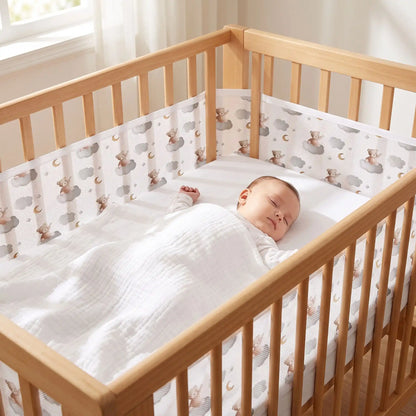 bébé qui dort paisiblement dans son lit entouré d'un tour de li respirant 3D au design ours