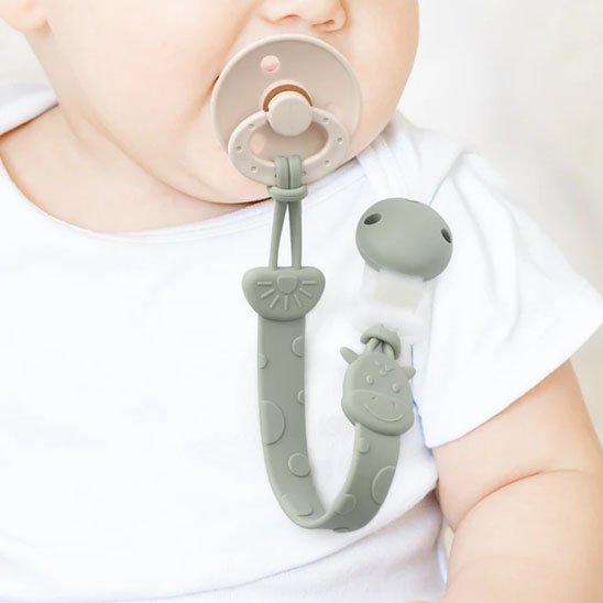 Attache tétine girafe en silicone vert kaki, en forme de T-Rex pour bébé garçon, style jurassique