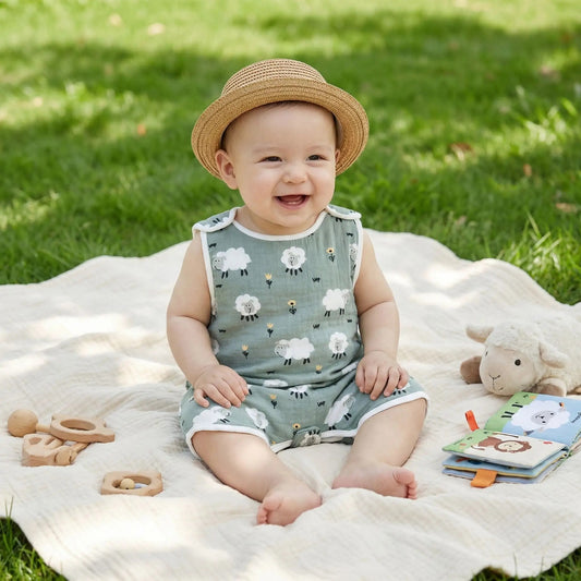 barboteuse bebe gaze de coton moutons