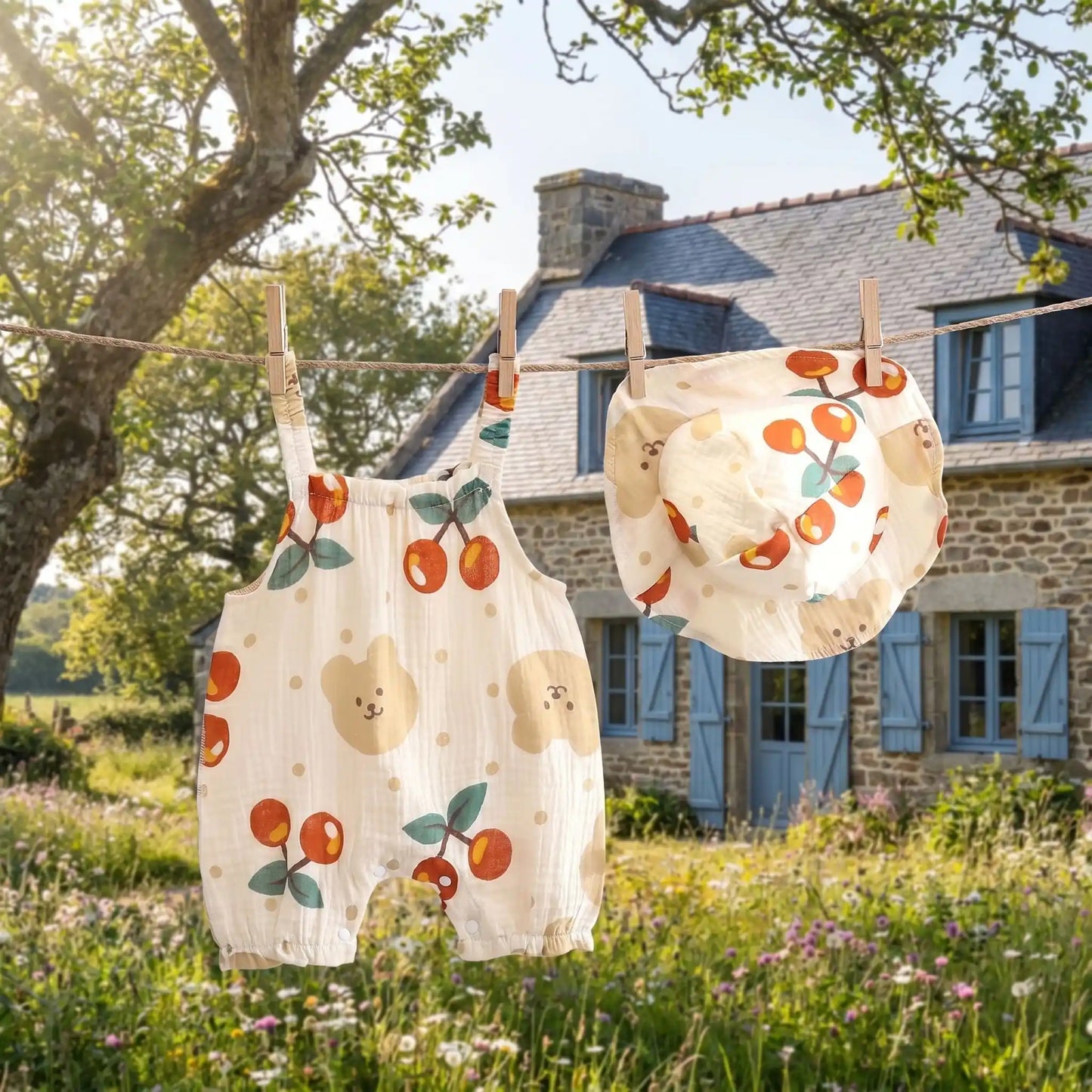 barboteuse bébé mixte coton cerises