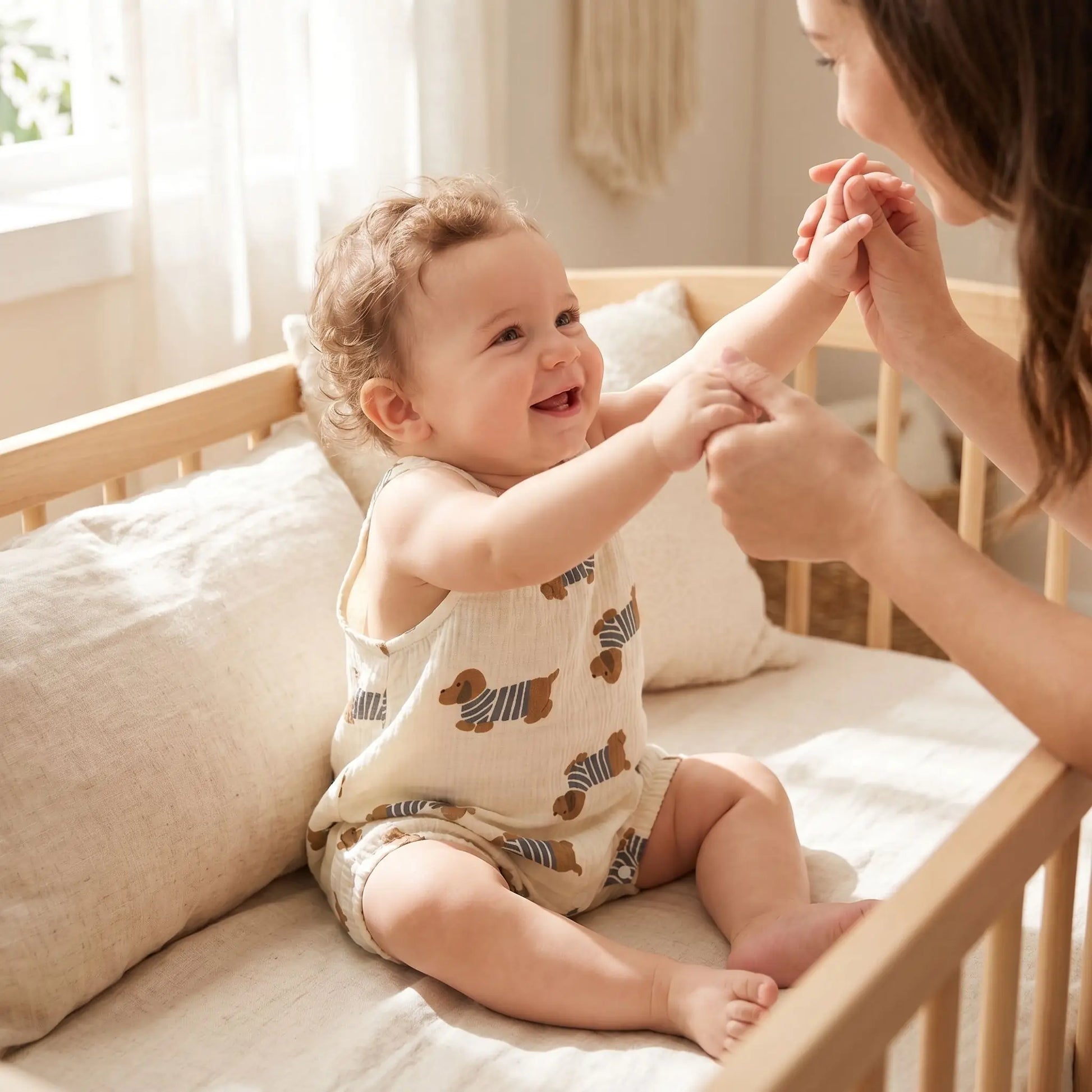 barboteuse bébé sans manches pour été motifs chiens