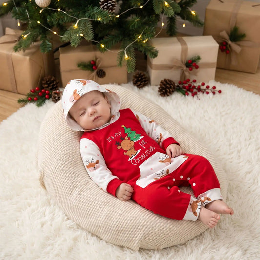Barboteuse de Noël pour bébé 6-12 mois motif Renne - Tenue Mon Premier Noël en coton doux