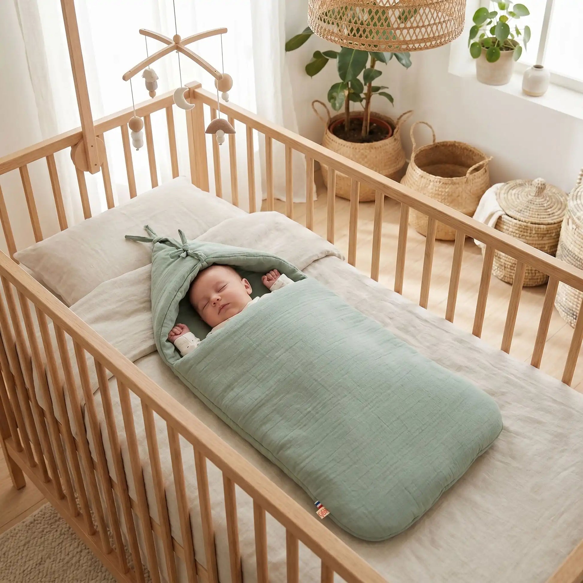 cadeau de naissance éco responsable nid d'ange vert sauge papate 