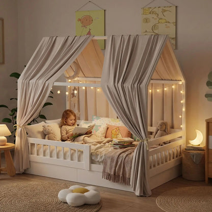 ciel de lit cabane beige creme pour chambre fille