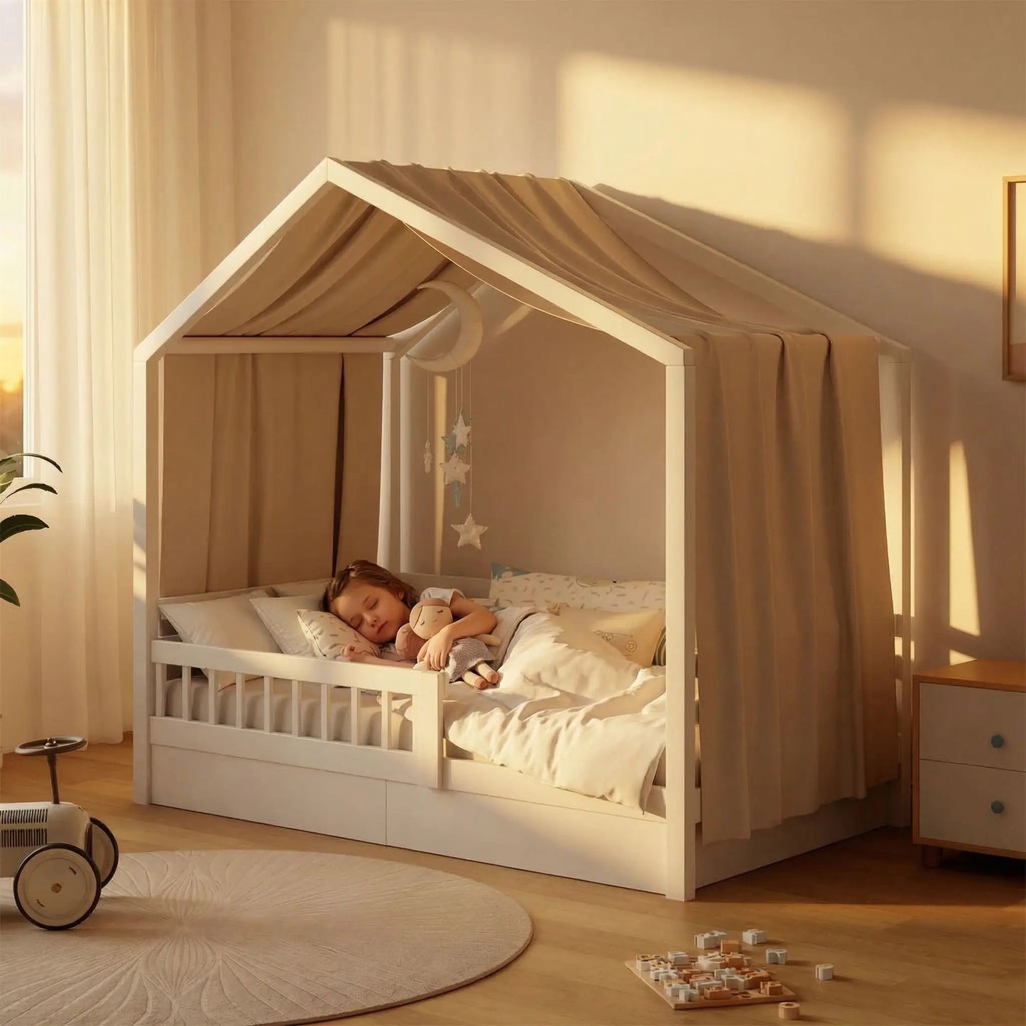ciel de lit cabane pour lit standard beige