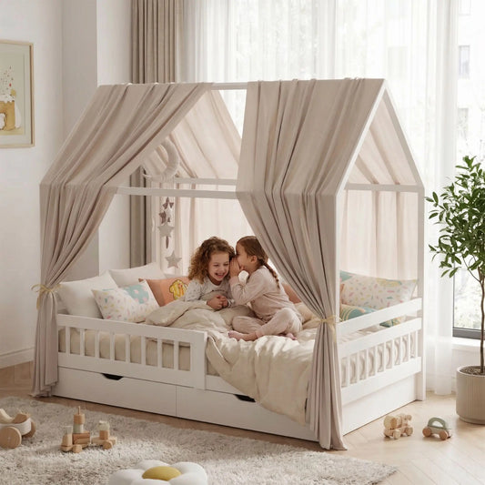ciel de lit cabane pour refuge enfant beige