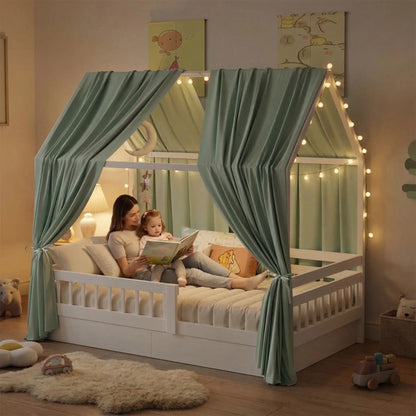 ciel de lit cabane vert sauge pour decorer chambre
