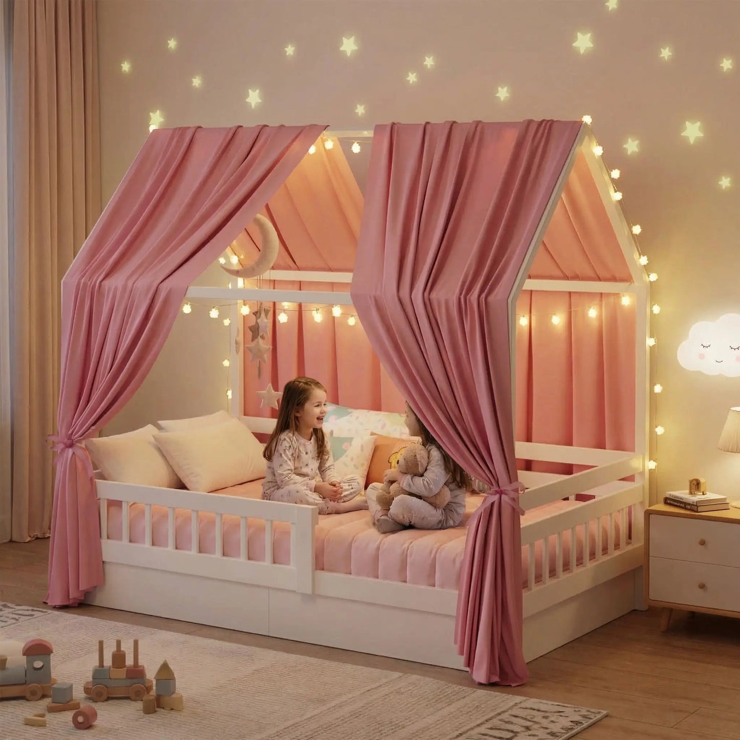 ciel de lit pour lit cabane rose