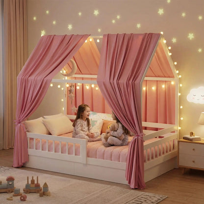 ciel de lit pour lit cabane rose