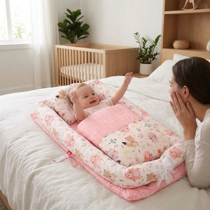 cocon pour bebe coton biologique pour fille rose lapins