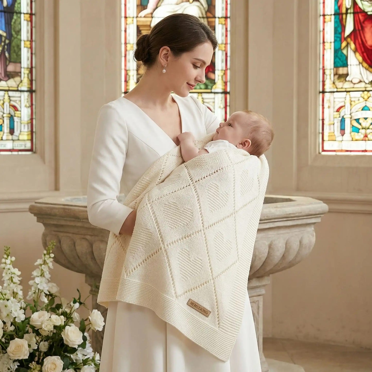 couverture bébé bapteme blanche