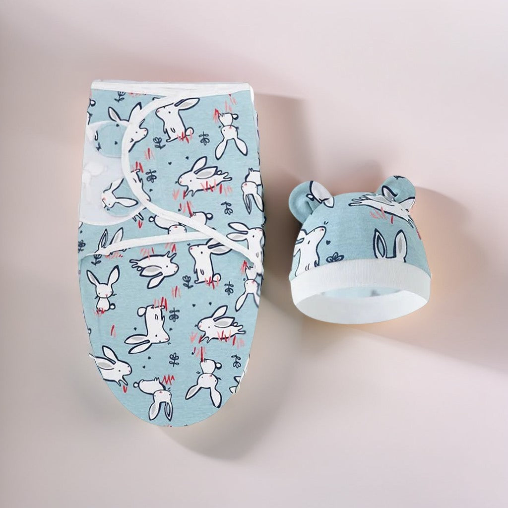 couverture-emmaillotage-bébé-lapin-bleu
