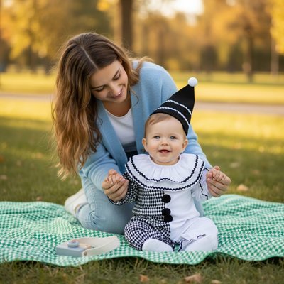 Déguisement bebe noir et blanc arlequin 6-12 mois