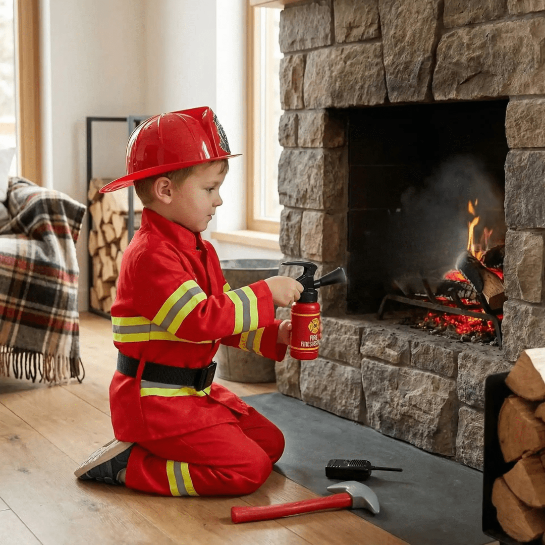 Générique Deguisement Pompier Enfant avec 6 Accessoires Casque Pompier Et Un Extincteur pour Les Fêtes Costumées, L'éducation Aux Exercices D'incendie, Noël et Le Jeu de Rôle à La Maison Générique Deguisement Pompier Enfant avec 6 Accessoires Casque Pompier Et Un Extincteur pour Les Fêtes Costumées, L'éducation Aux Exercices D'incendie, Noël et Le Jeu de Rôle à La Maison