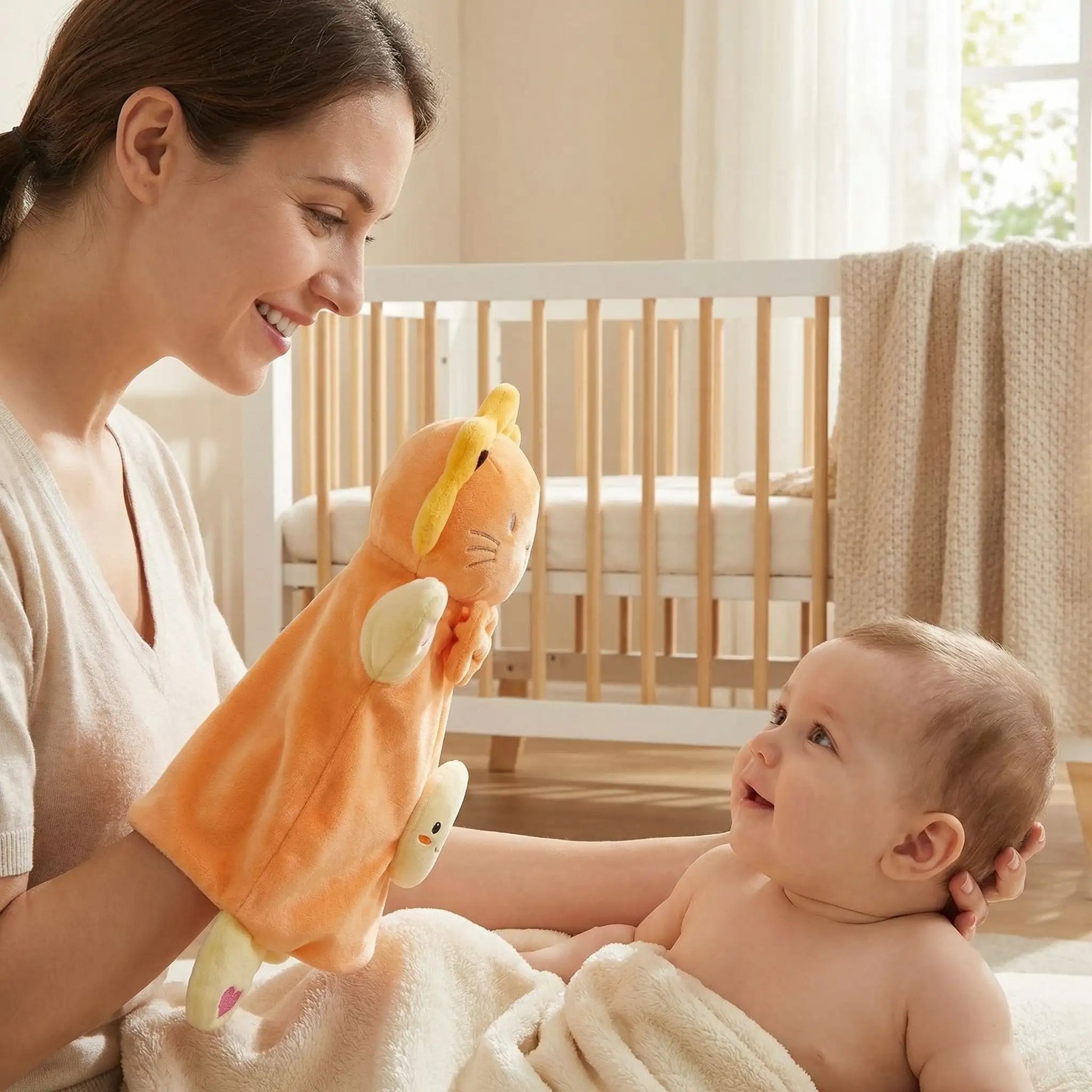 doudou marionnette lion pour jouer avec bebe