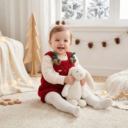 bébé habillé d'un ensemble robe de noel bébé fille rennes rouge et blanc