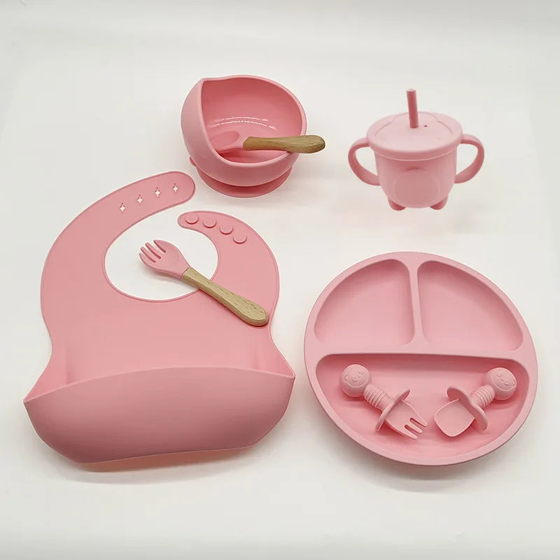 ensemble repas bébé silicone rose