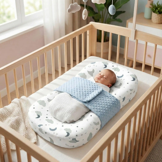 reducteur de lit bébé nuage et lune bleu avec velcro