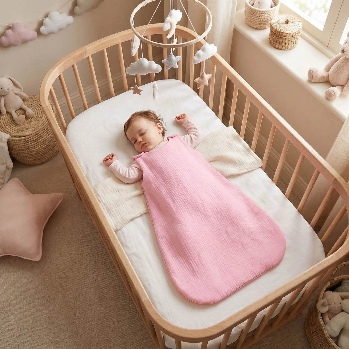 bébé qui dort dans sa gigoteuse légère été Tog 1 bio rose