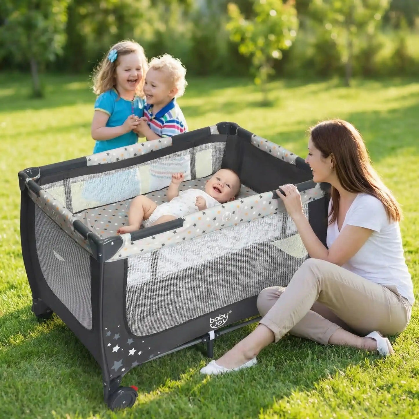 lit bebe nomade facile a transporter gris