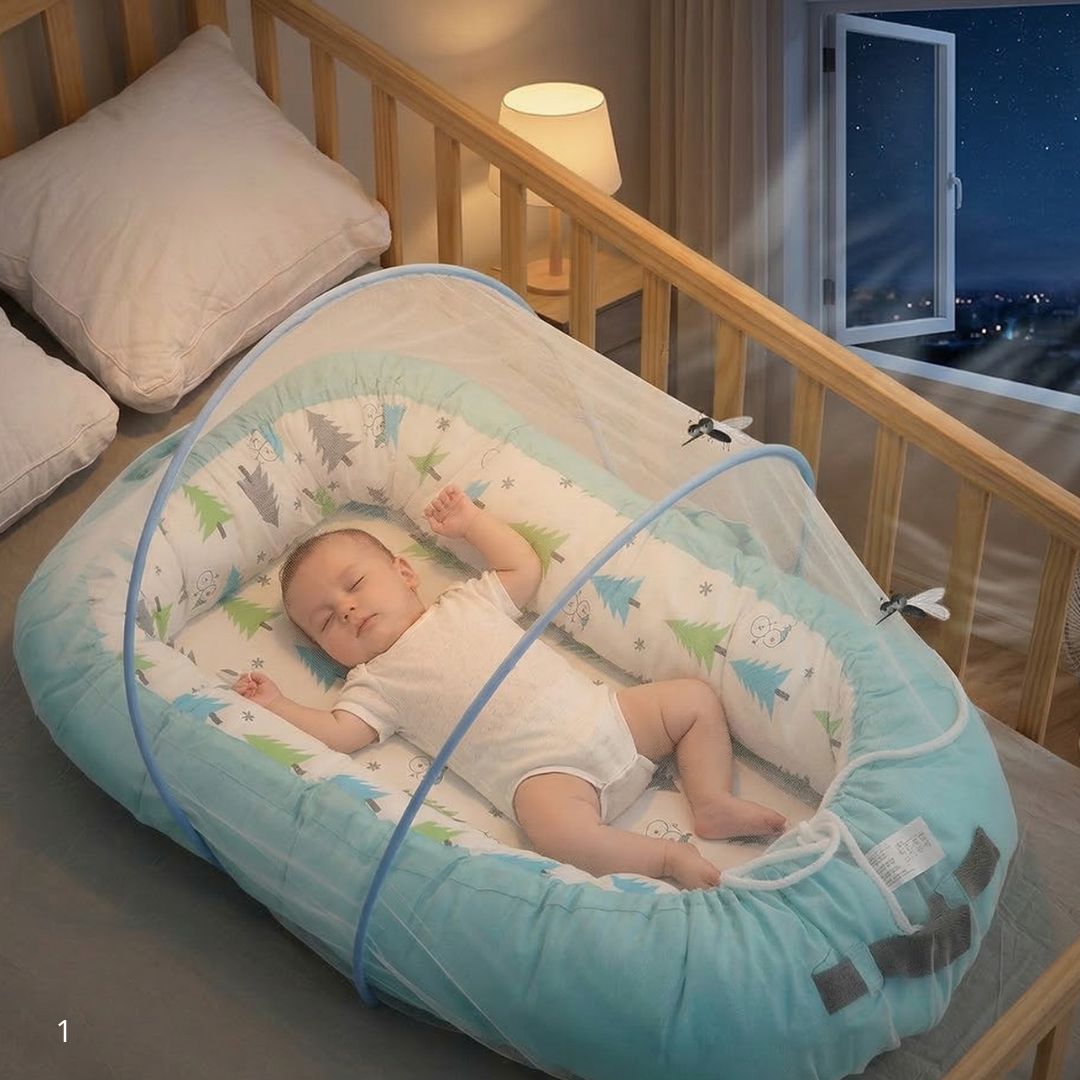 lit moustiquaire bebe bleu adapte au cocon bebe