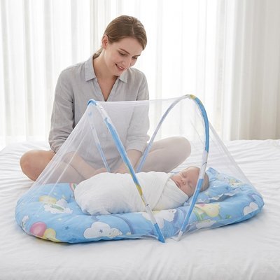 Lit moustiquaire bebe coton bleu