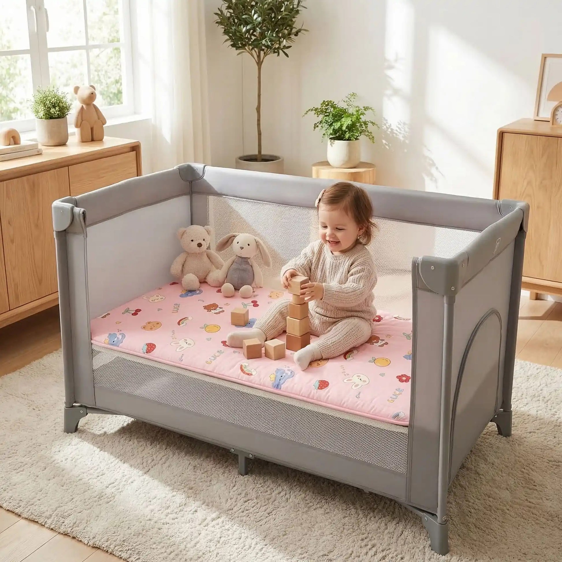 matelas lit parapluie fille oursons rose securitaire