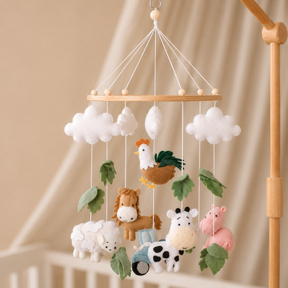 mobile bébé confection artisanale animaux de la ferme