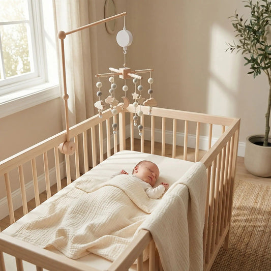 mobile bebe en bois bleu