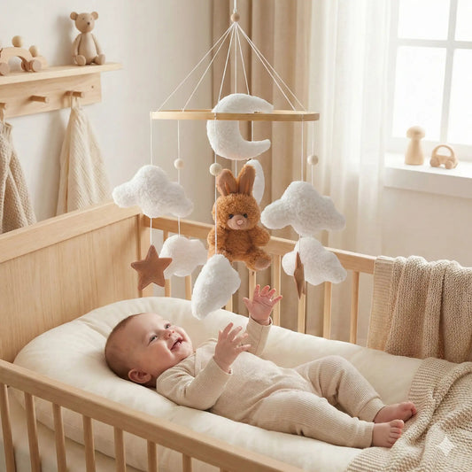 mobile bebe lapin et nuage feutre