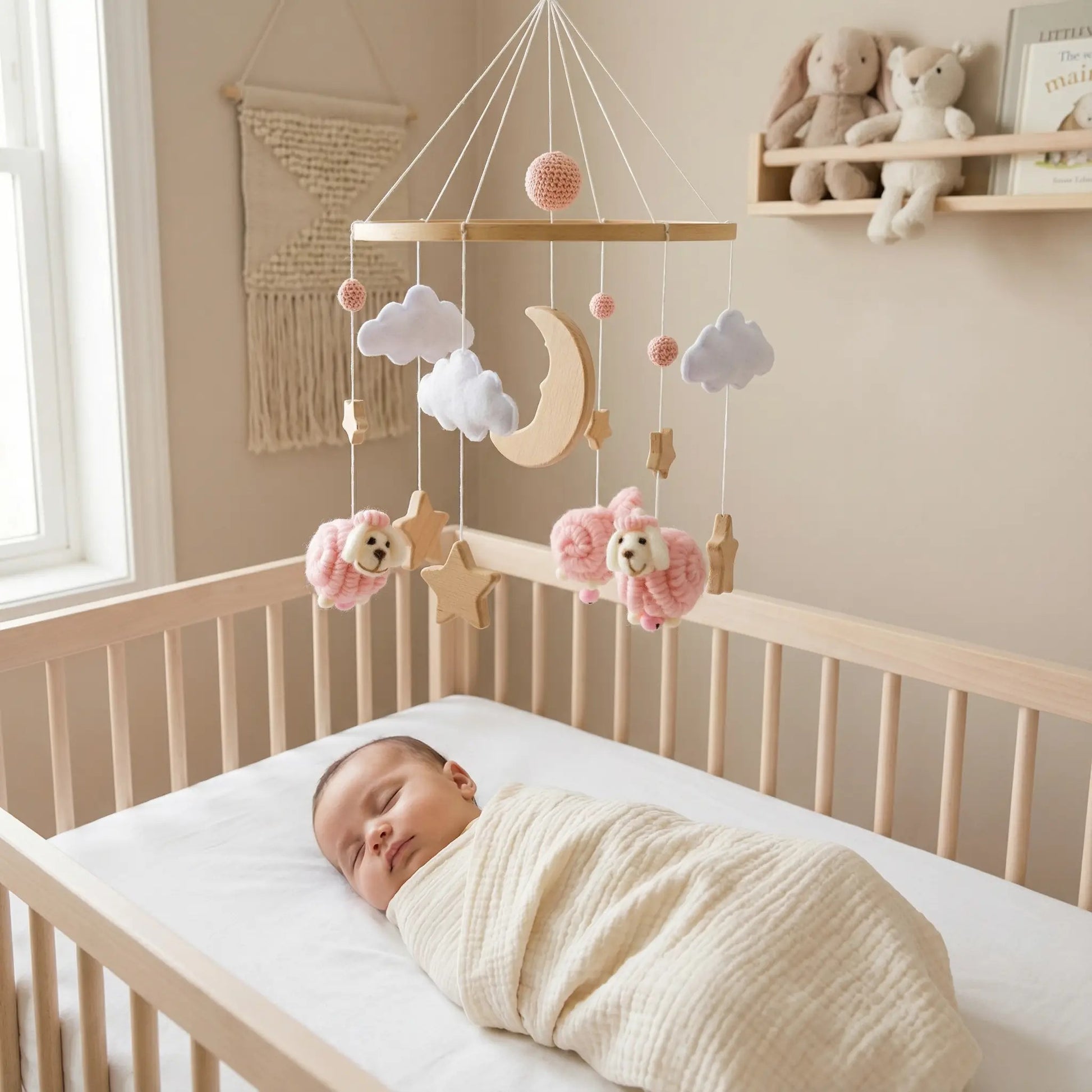 mobile bebe pour fille moutons rose
