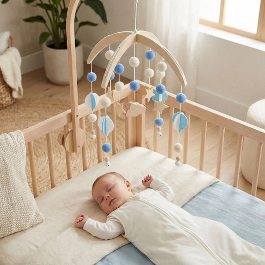 mobile en bois bebe ballon bleu